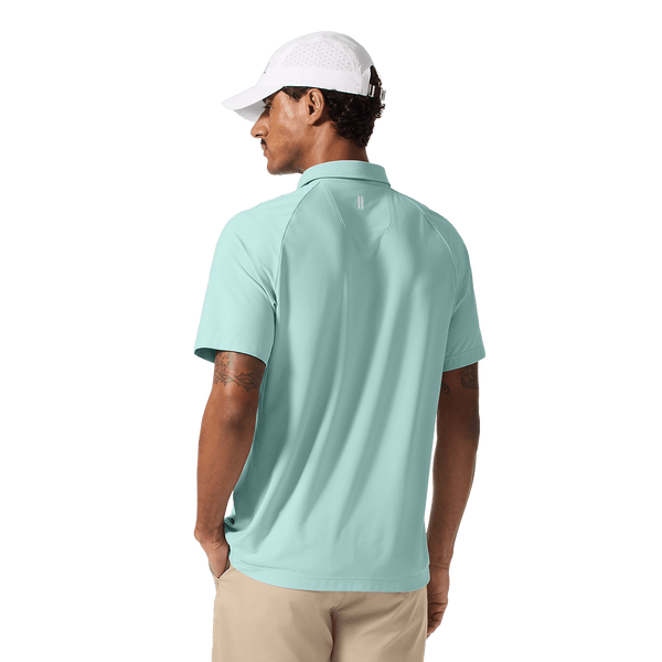 Men's Blue Haze All Fore It Polo Back Upper Body Angle.