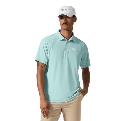 Men's Blue Haze All Fore It Polo Front Upper Body Angle.