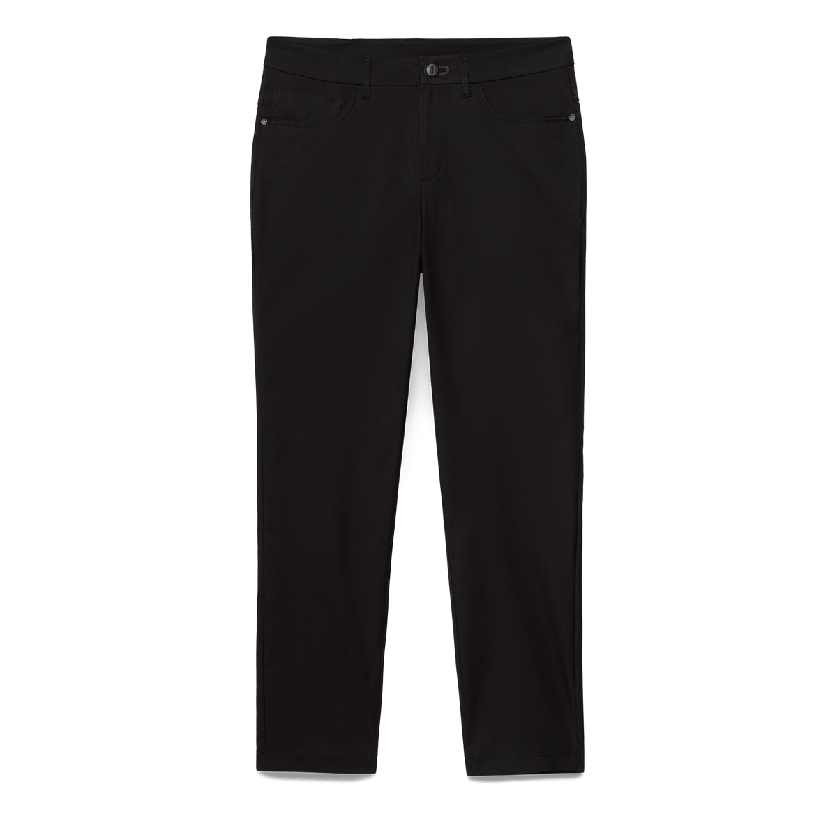 Black Public Rec Men's Dealmaker 5-Pocket Pant Flat Lay Angle.