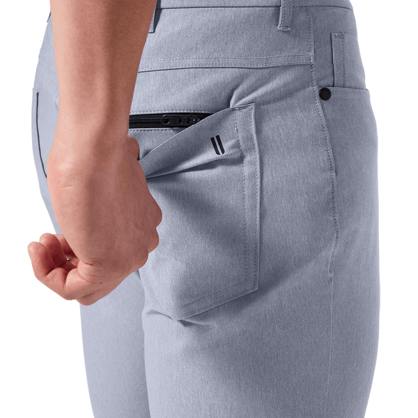 Heather Chambray Public Rec Men's Dealmaker 5-Pocket Back Pocket Detail Angle.