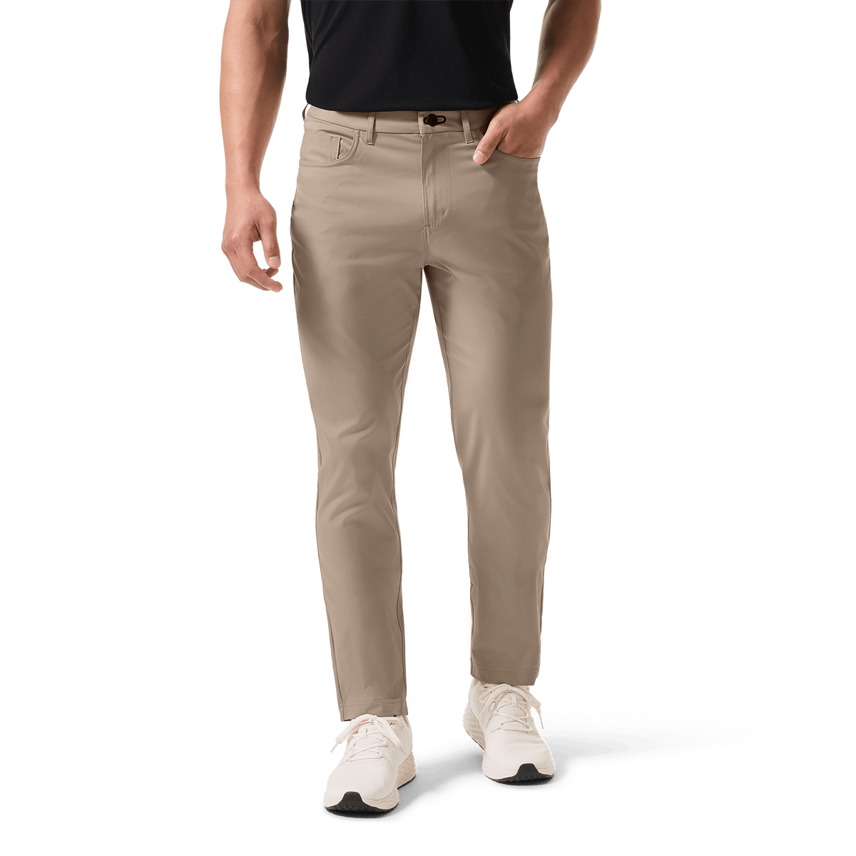 Sand Public Rec Men's Dealmaker 5-Pocket Pant Front Lower Body Angle.
