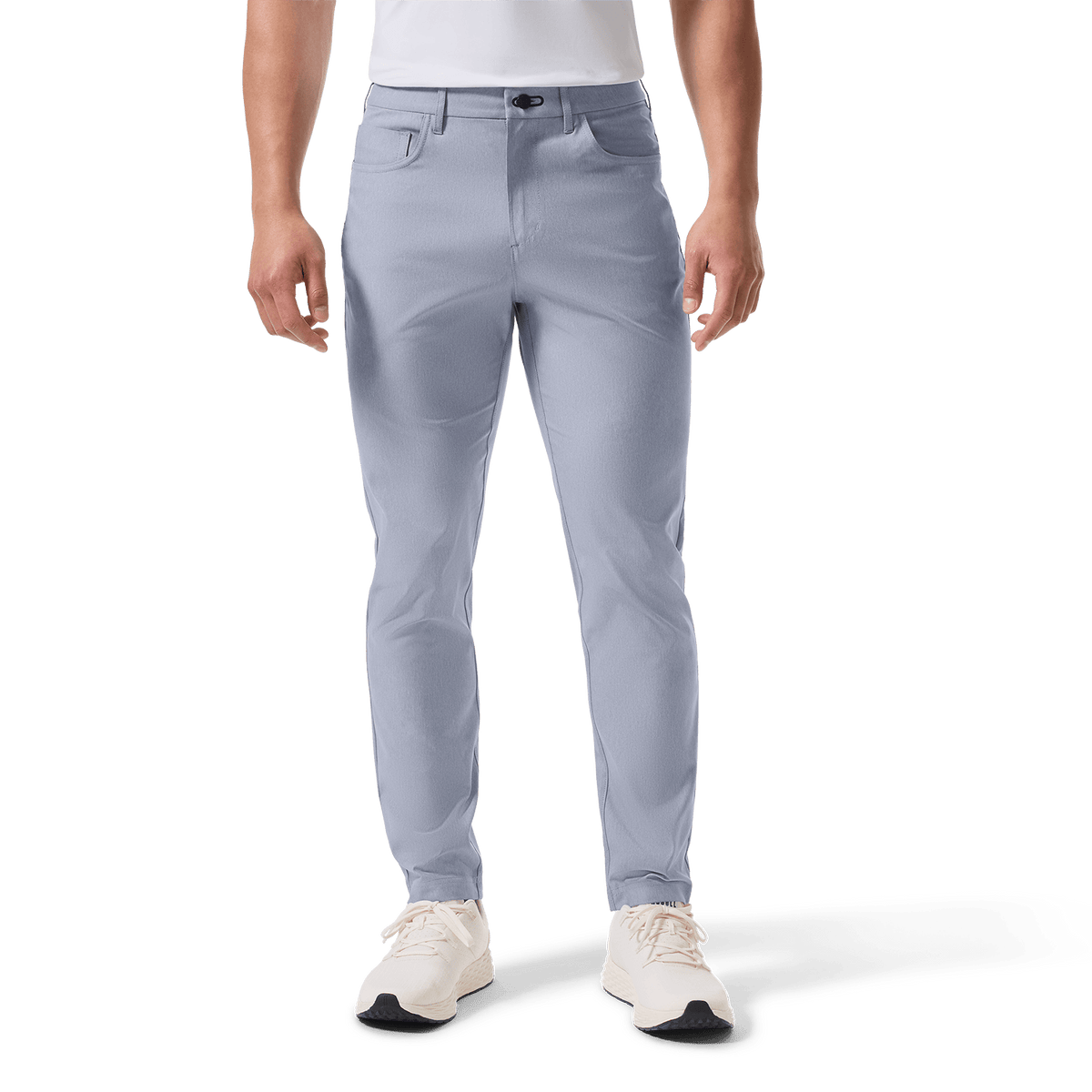 Heather Chambray Public Rec Men's Dealmaker 5-Pocket Pant Front Lower Body Angle.