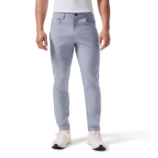 Heather Chambray Public Rec Men's Dealmaker 5-Pocket Pant Front Lower Body Angle.