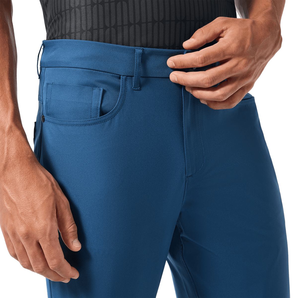 Men's Naval Blue Dealmaker 5-Pocket Pant Detail Angle.