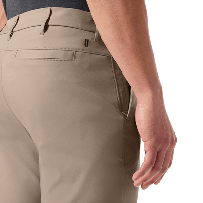 Sand Public Rec Men's Dealmaker Chino+ Pants Back Pocket Detail Angle.