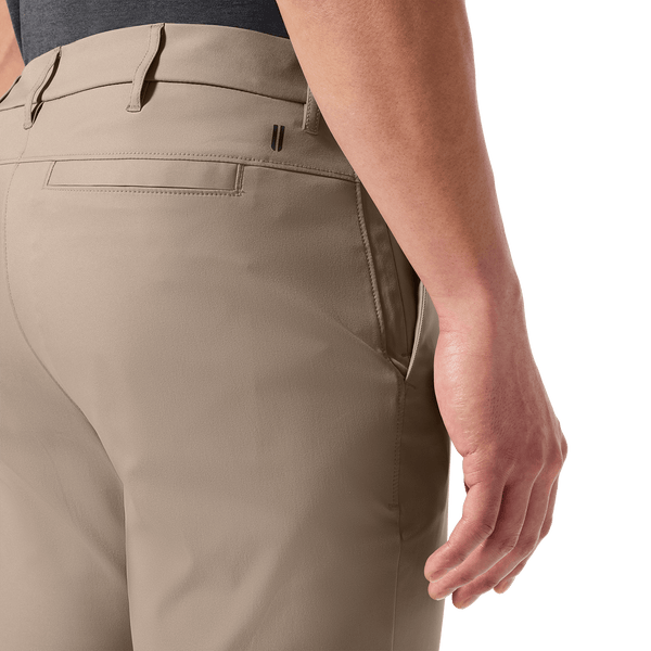 Sand Public Rec Men's Dealmaker Chino+ Pants Back Pocket Detail Angle.