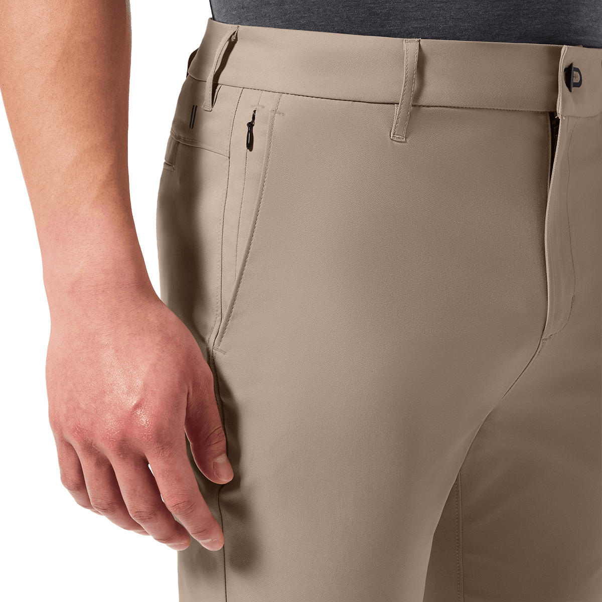 Sand Public Rec Men's Dealmaker Chino+ Pants Pocket Detail Angle.