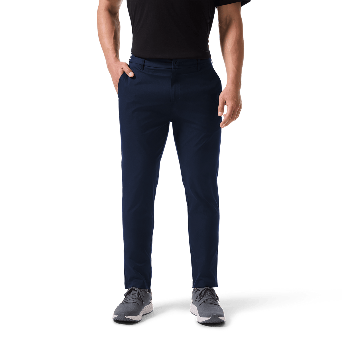 Navy Public Rec Dealmaker Chino+ Pants Front Lower Body Angle.