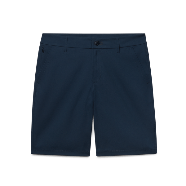 Men's Public Rec Navy Dealmaker Chino+ Short Flat Lay Angle.