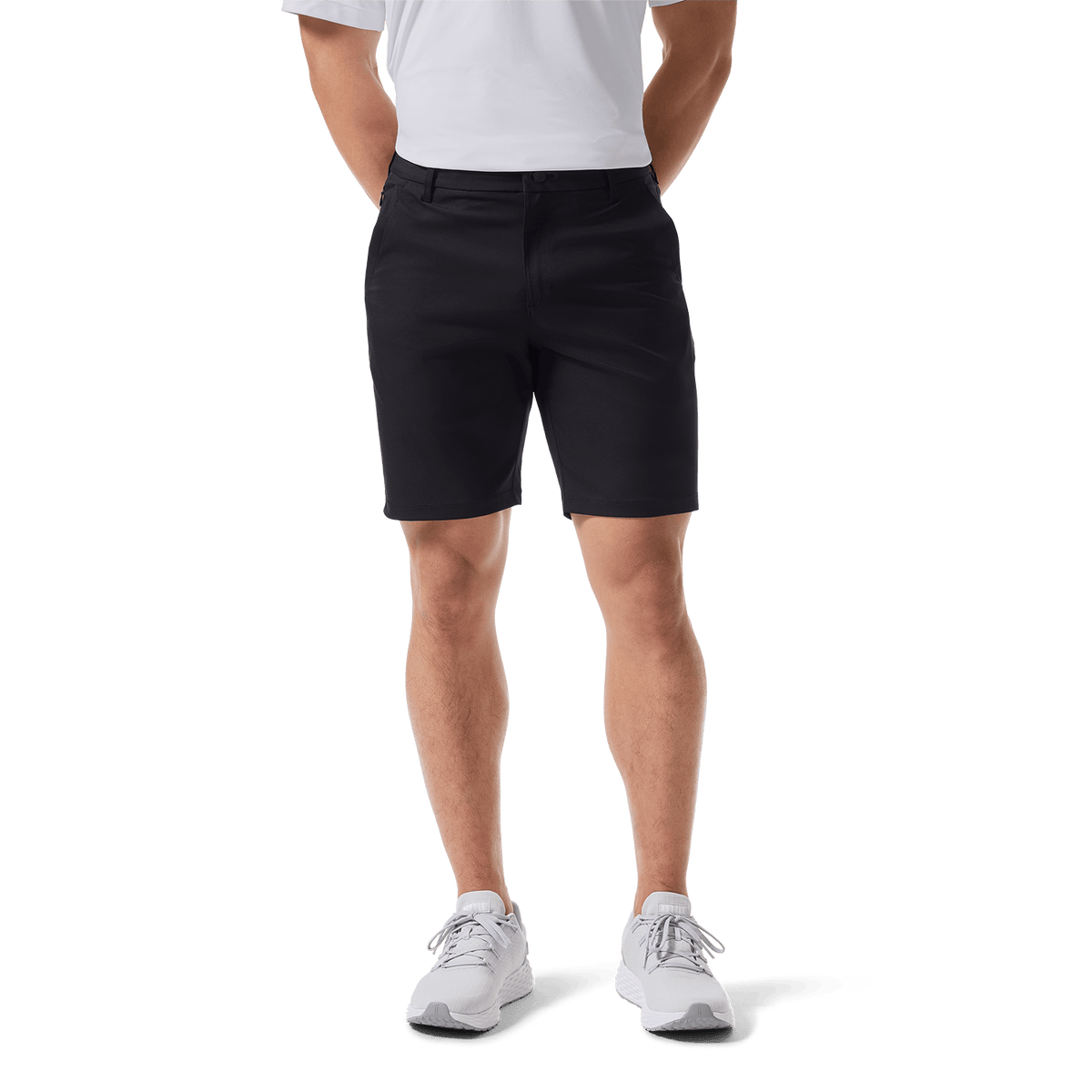 Black Public Rec Dealmaker Chino+ Short Front Lower Body Angle.
