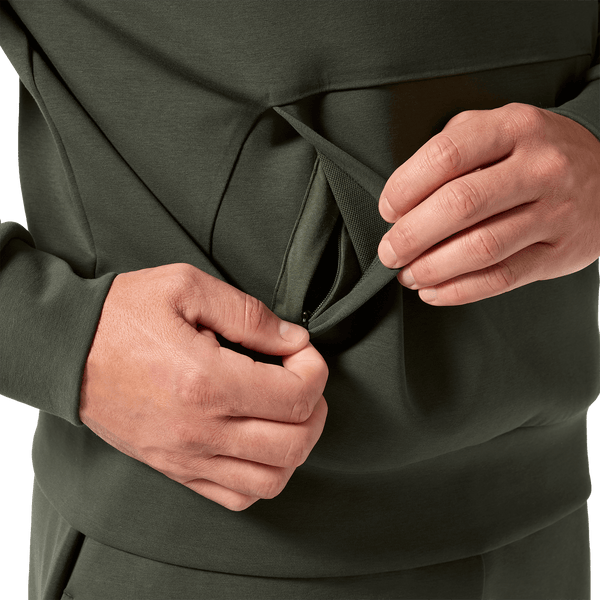 Men's Dark Army NOBULL Elements Crew Sweatshirt Pocket Detail Angle.