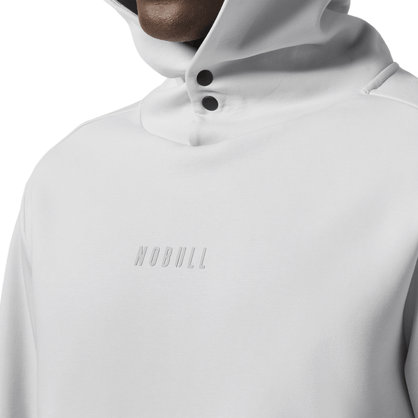 Men's Light Grey NOBULL Elements Hoodie Front Detail Angle.