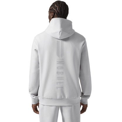 Men's Light Grey NOBULL Elements Hoodie Back Waist Up Angle.