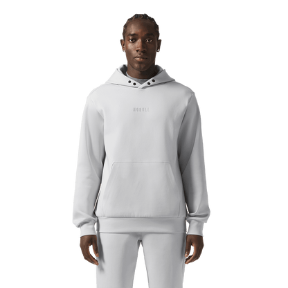 Men's Light Grey NOBULL Elements Hoodie Front Waist Up Angle.