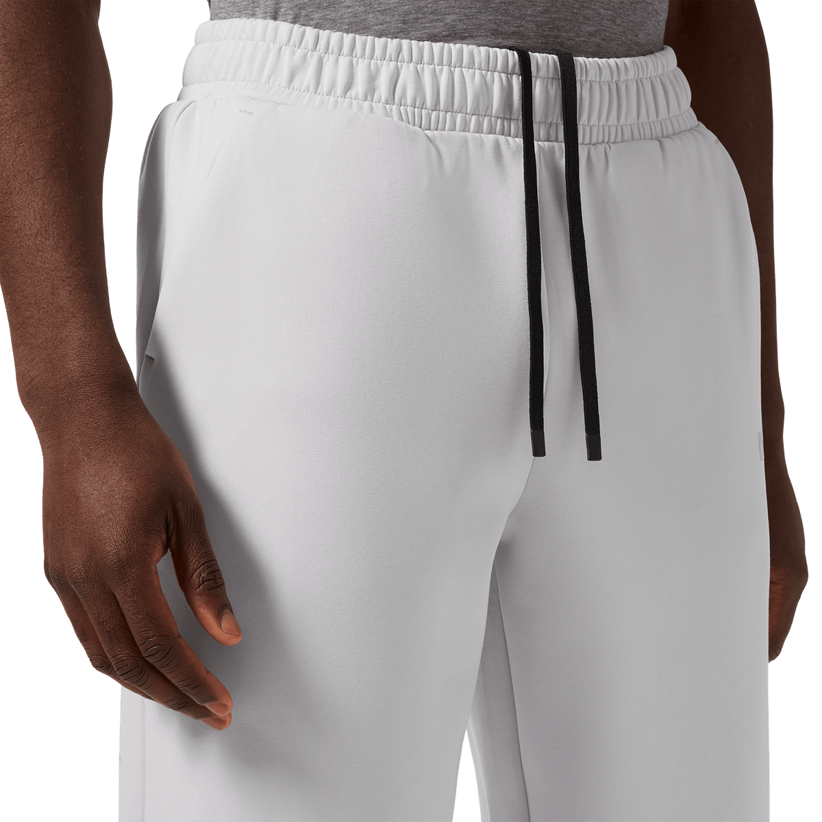 Men's Light Grey NOBULL Elements Sweatpants Drawstring Detail Angle.