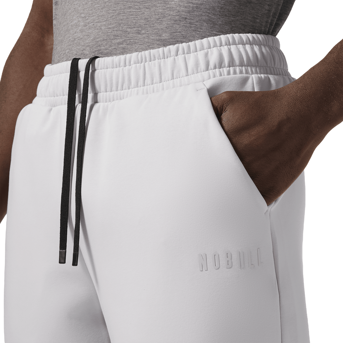 Men's Light Grey NOBULL Elements Sweatpants Pocket Detail Angle.