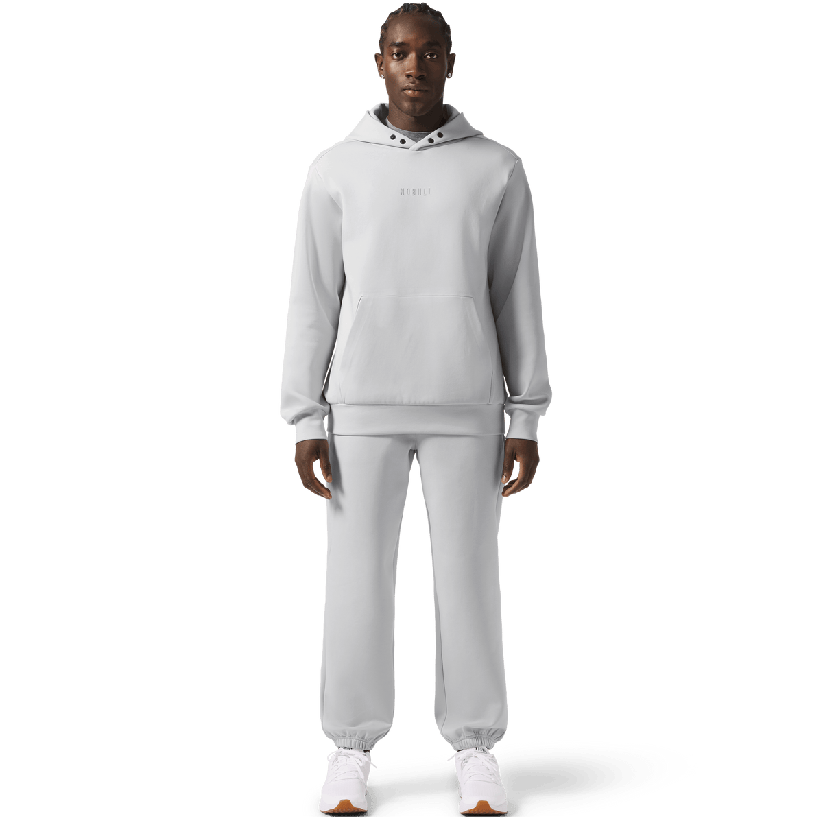Men's Light Grey NOBULL Elements Sweatants Front Full Body Angle.