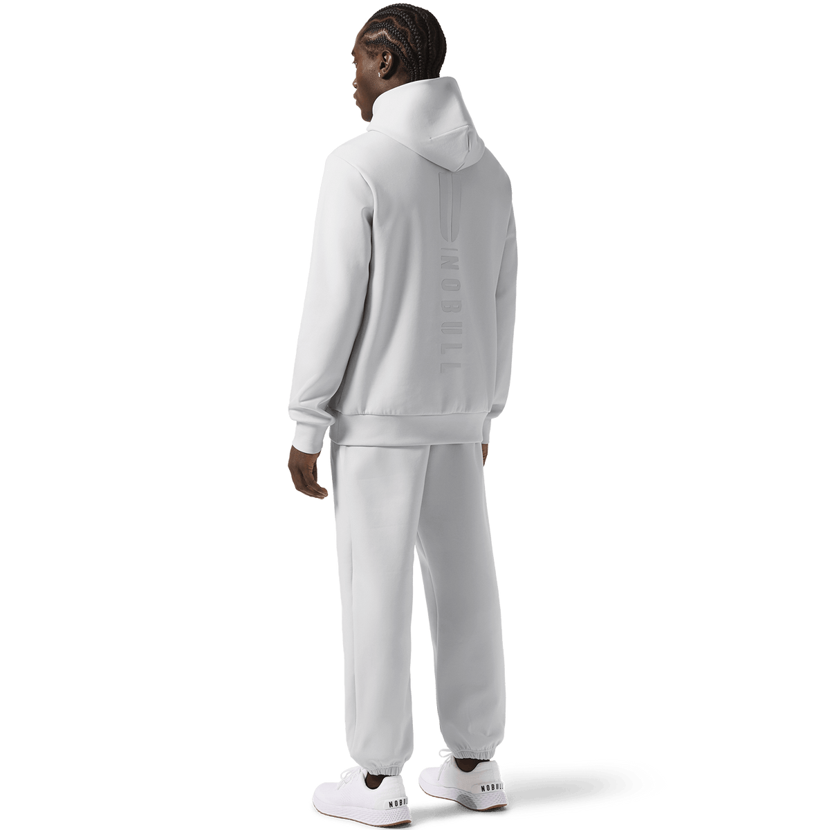 Men's Light Grey NOBULL Elements Sweatants Back Full Body Angle.