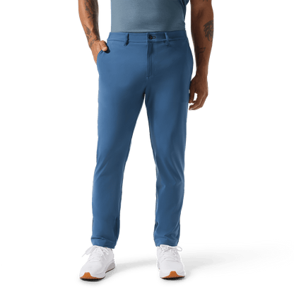 Men's Naval Blue Gamechanger 5-Pocket Pant Low Body Angle.