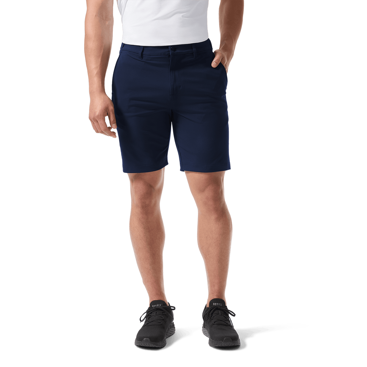 Navy Public Rec Gamechanger 5 Pocket Short Front Lower Body Angle.