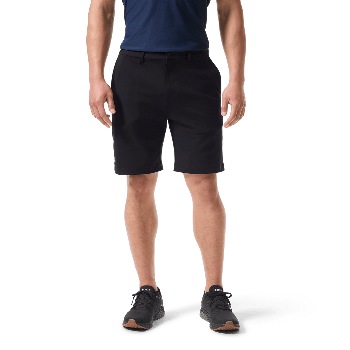 Black Public Rec Gamechanger 5 Pocket Short Front Lower Body Angle.
