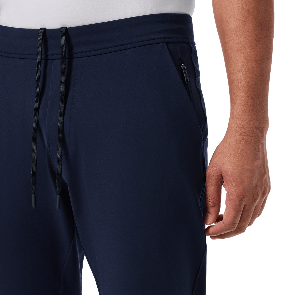Navy Men's Public Rec Gamechanger Jogger Drawstring Detail Angle.