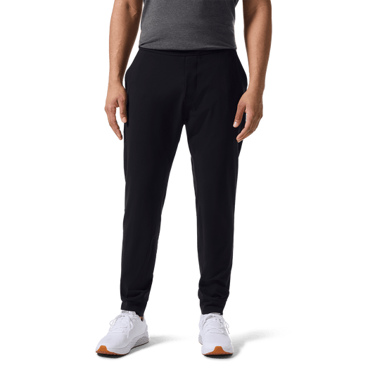 Black Men's Public Rec Gamechanger Jogger Pants Front Lower Body Angle.