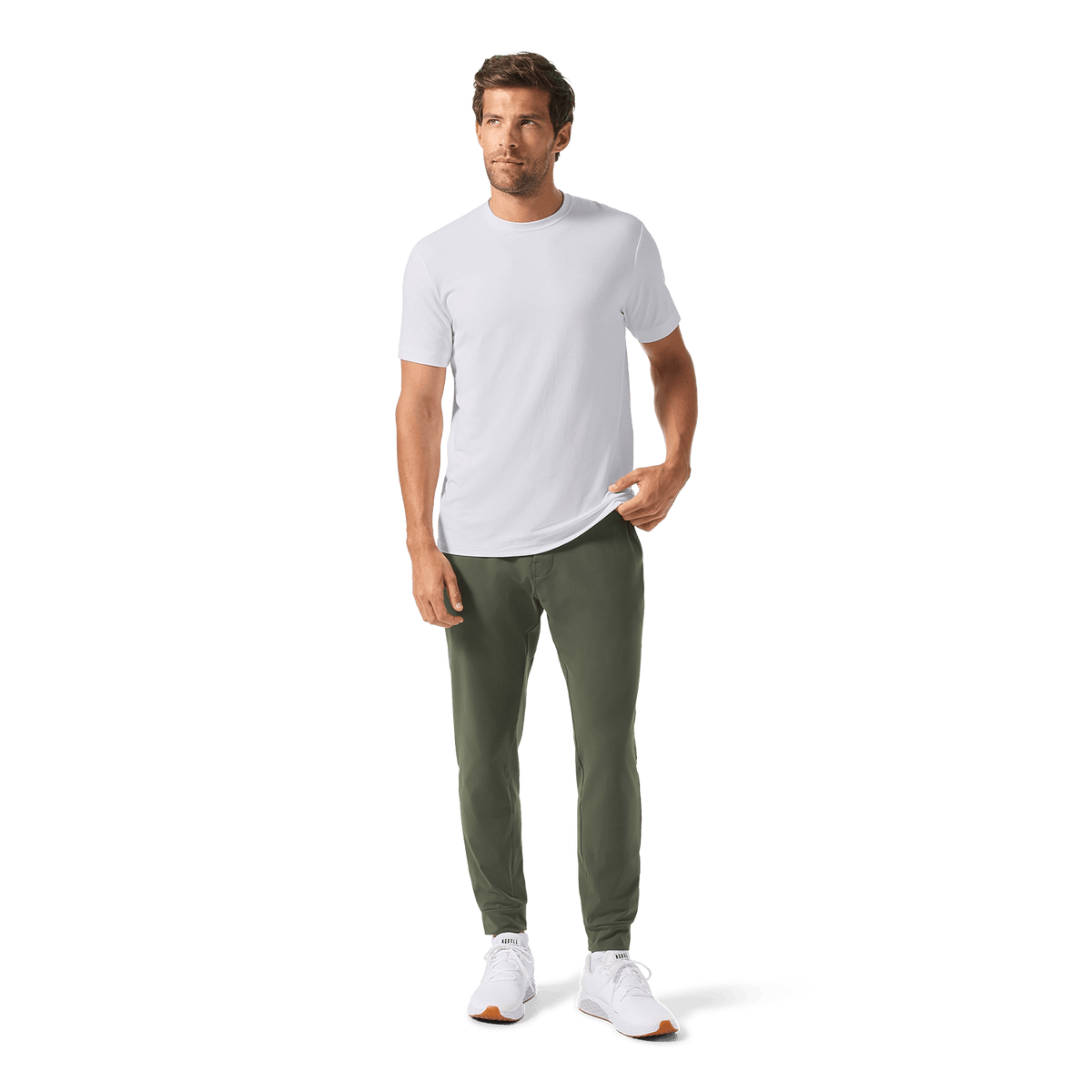 Men's Shadow Olive Gamechanger Jogger Front Full Body Angle.