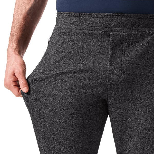Charcoal Heather Public Rec Men's Gamechanger Rec Pant Stretch Detail Angle.