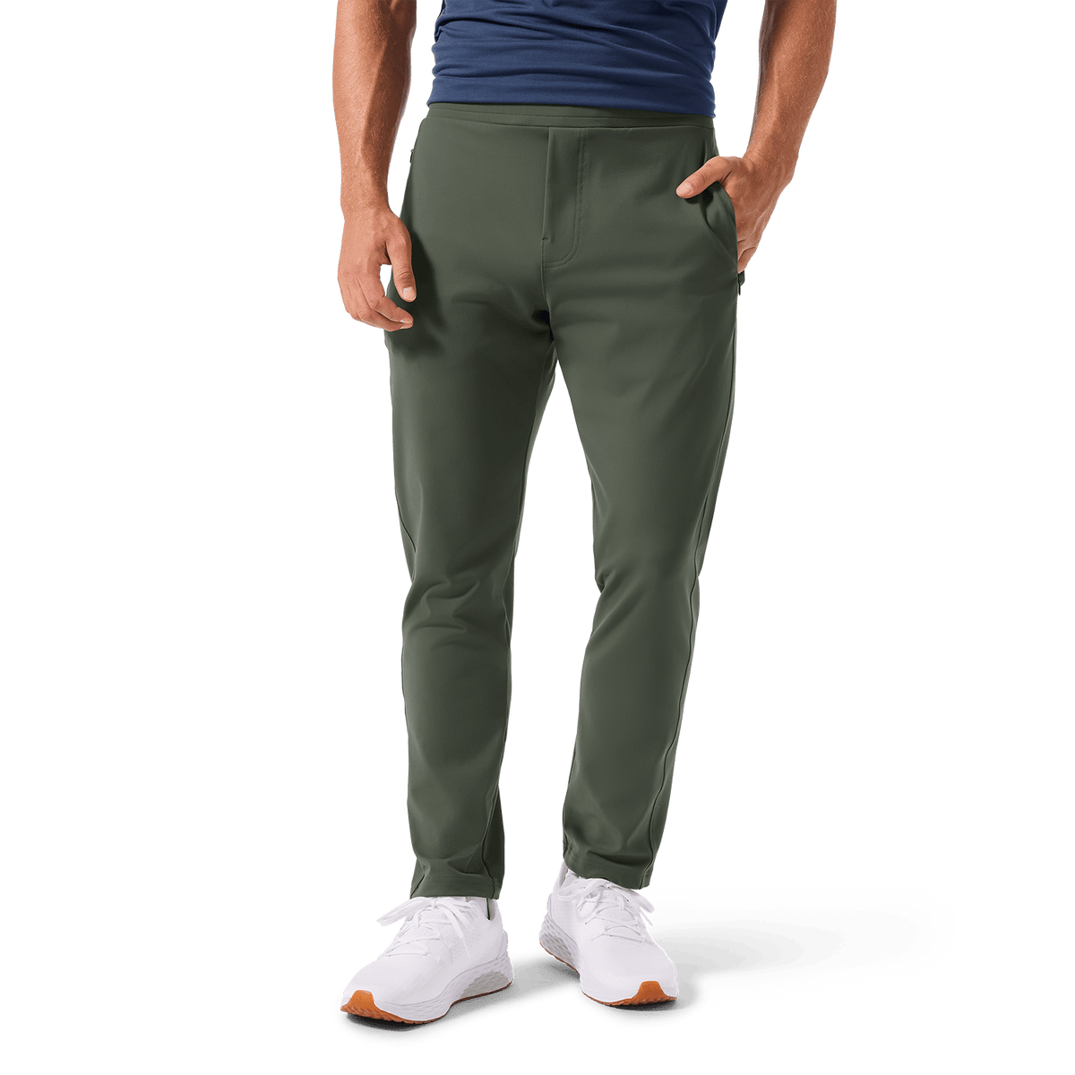 Men's Shadow Olive Gamechanger Rec Pant On Body Waist Down Angle.