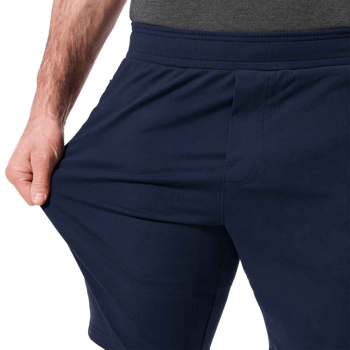Navy Public Rec Gamechanger Short Stretch Detail Angle.