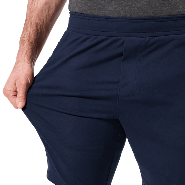 Navy Public Rec Gamechanger Short Stretch Detail Angle.