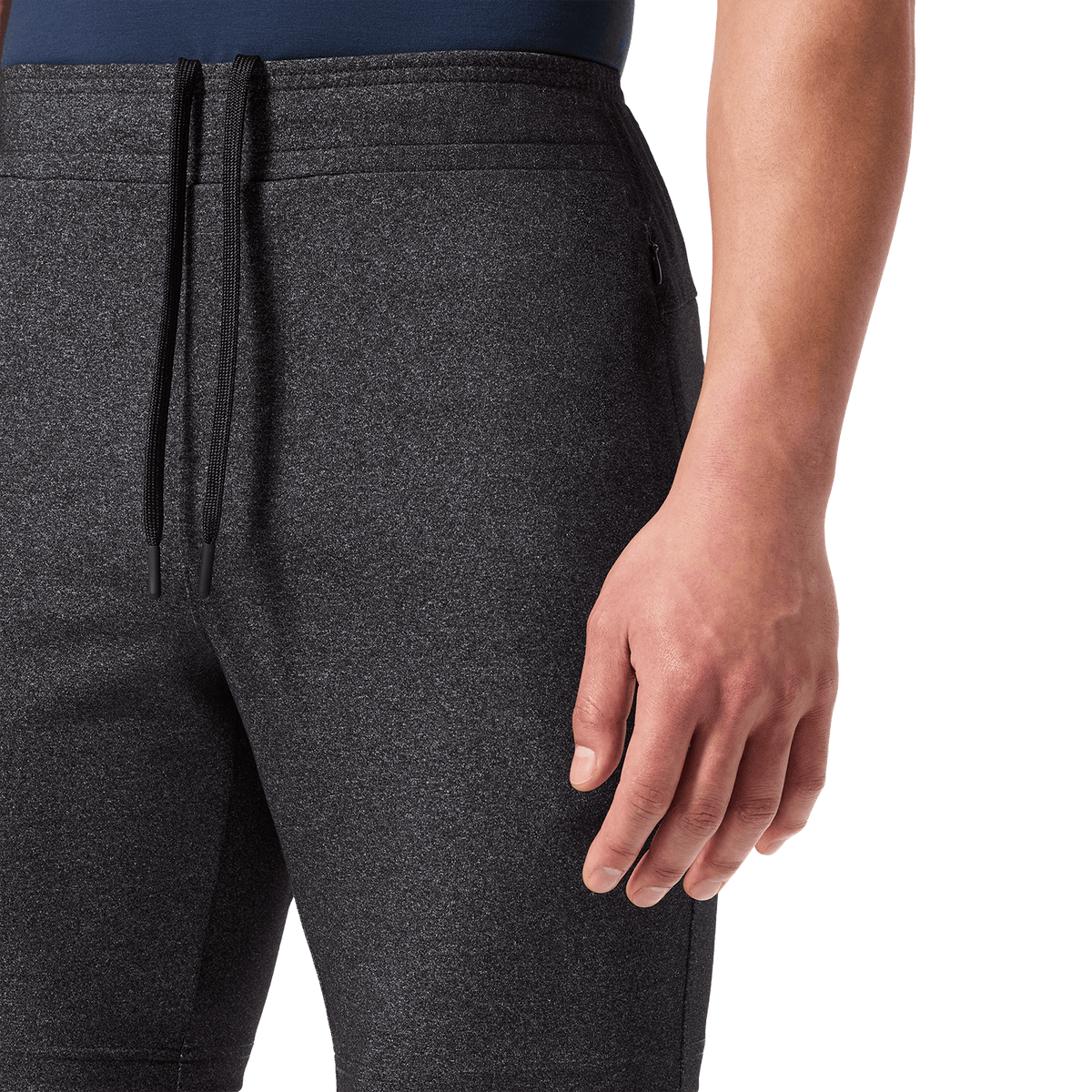 Charcoal Heather Gamechanger Rec Short Drawstring Detail Angle.