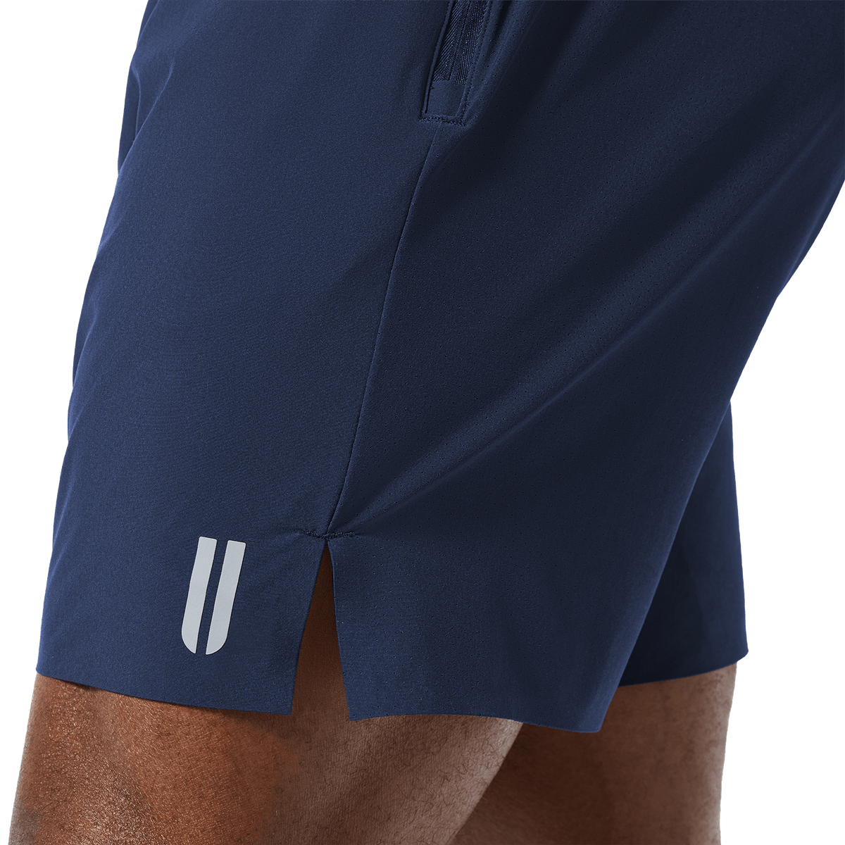 Men's Night Navy Drive Short 6" (Unlined) U Logo Detail Angle.