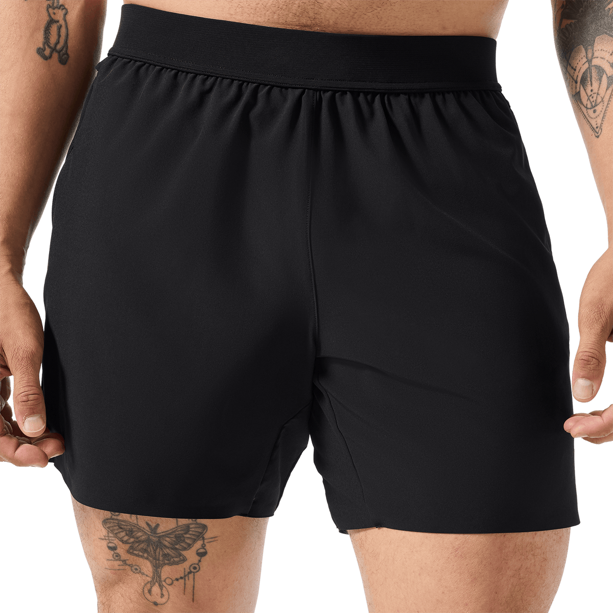 Men's Black Drive Short 6" (Unlined) Front Lower Body Angle.