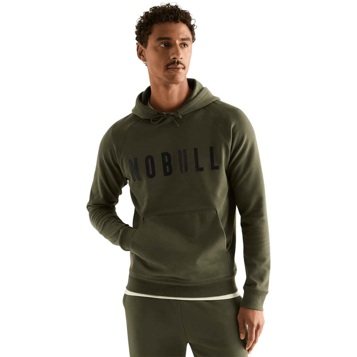 Men's Dark Army NOBULL Layers Hoodie Front On Body Angle.