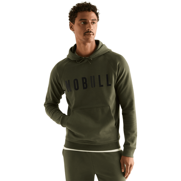 Men's Dark Army NOBULL Layers Hoodie Front On Body Angle.