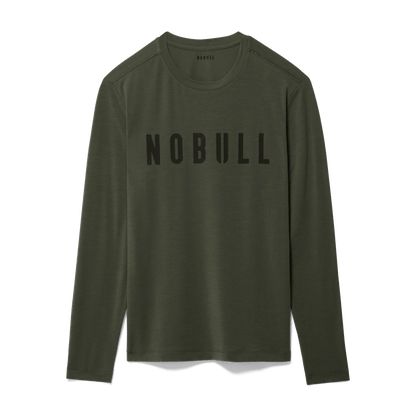 Men's Dark Army NOBULL Long Sleeve Tee Flat Lay Angle.