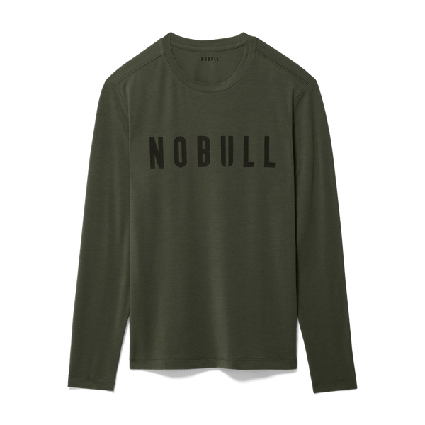 Men's Dark Army NOBULL Long Sleeve Tee Flat Lay Angle.