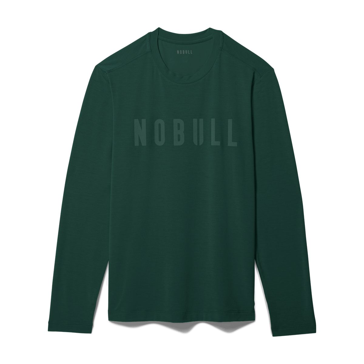 Men's Dark Ivy NOBULL Long Sleeve Tee Flat Lay Angle.