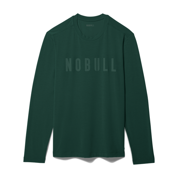 Men's Dark Ivy NOBULL Long Sleeve Tee Flat Lay Angle.