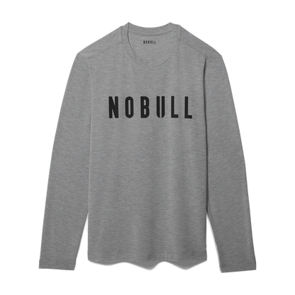 Men's Heather Grey NOBULL Long Sleeve Tee Flat Lay Angle.