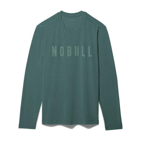 Men's Silver Pine NOBULL Long Sleeve Tee Flat Lay Angle.