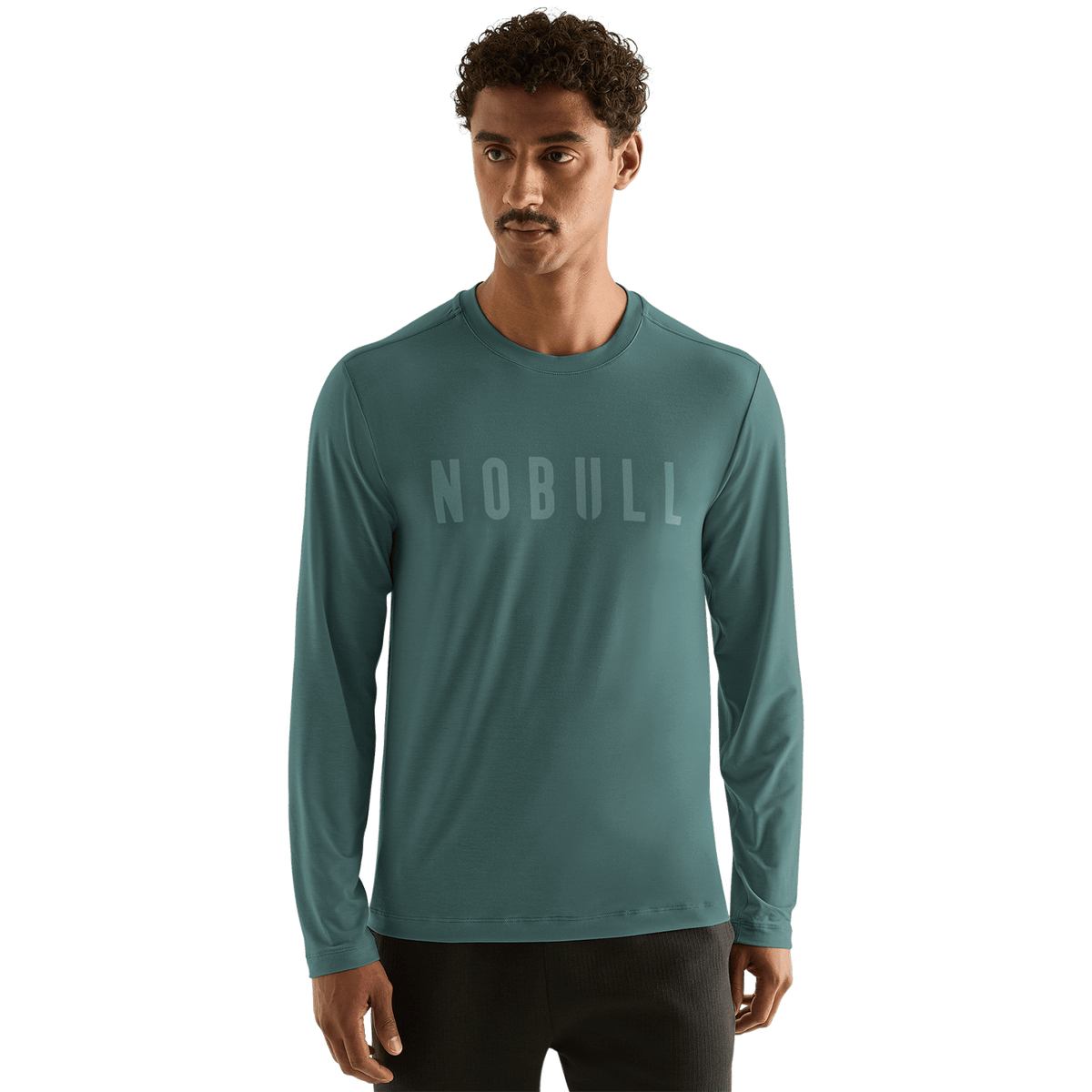 Men's Silver Pine NOBULL Long Sleeve Tee Front Angle.