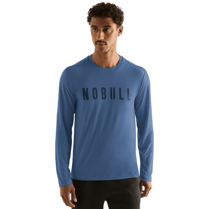 Men's Coastal Blue Long Sleeve Tee Front Angle.