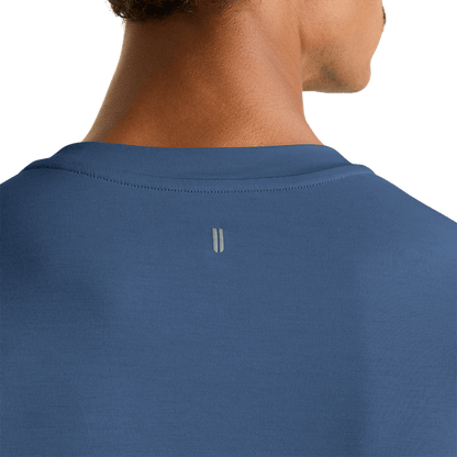 Men's Coastal Blue Long Sleeve Tee Back Detail Angle.