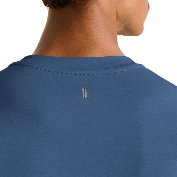 Men's Coastal Blue Long Sleeve Tee Back Detail Angle.