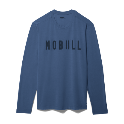 Men's Coastal Blue Long Sleeve Tee Flat Lay Angle.