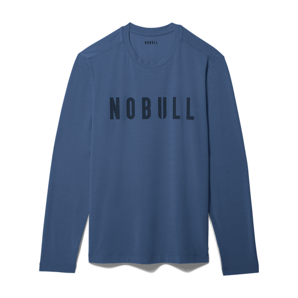 Men's Coastal Blue Long Sleeve Tee Flat Lay Angle.