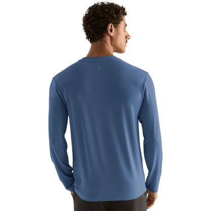Men's Coastal Blue Long Sleeve Tee Back Angle.